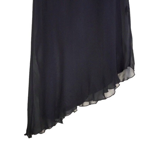 VTG 90's Y2K Black Beaded Silk Sleeveless Mesh Asymmetrical Cocktail Maxi Dress - Picture 5 of 7